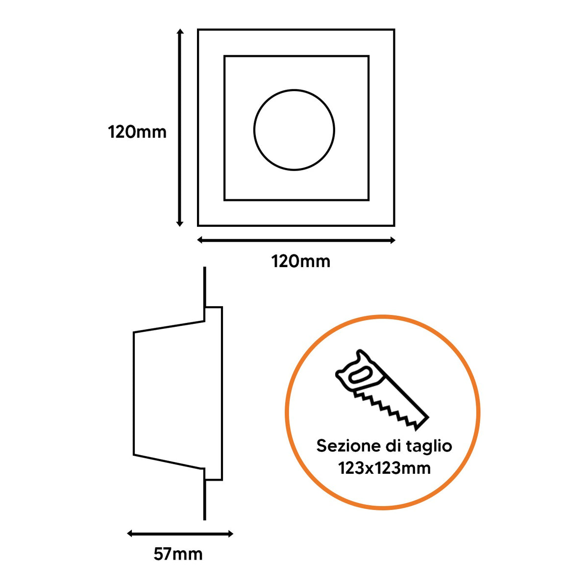 Portafaretto Quadrato Da Incasso In Gesso Per Lampadine GU10 e MR16