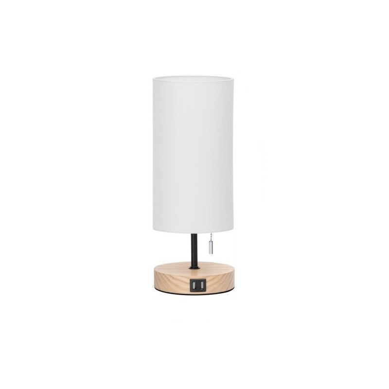 Aigostar Lampada da Tavolo in Legno con Doppia USB Attacco E27 colore Bianco