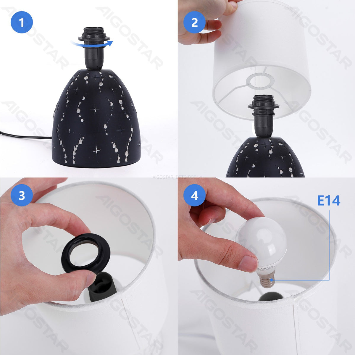 Lampada da Tavolo Abat Jour Aigostar E14 in Ceramica Nera