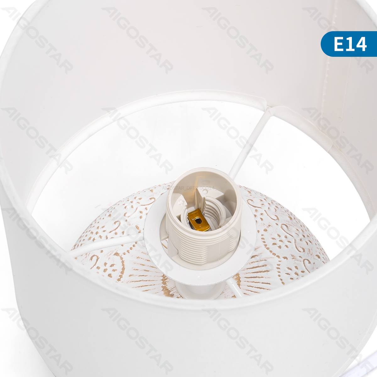 Lampada da Tavolo Abat Jour E14 in Ceramica Bianco e Beige