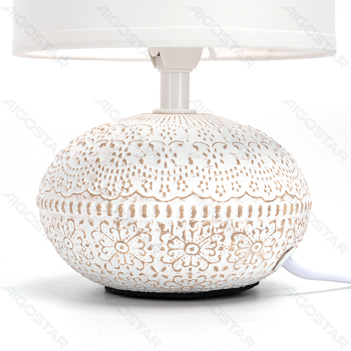 Lampada da Tavolo Abat Jour E14 in Ceramica Bianco e Beige