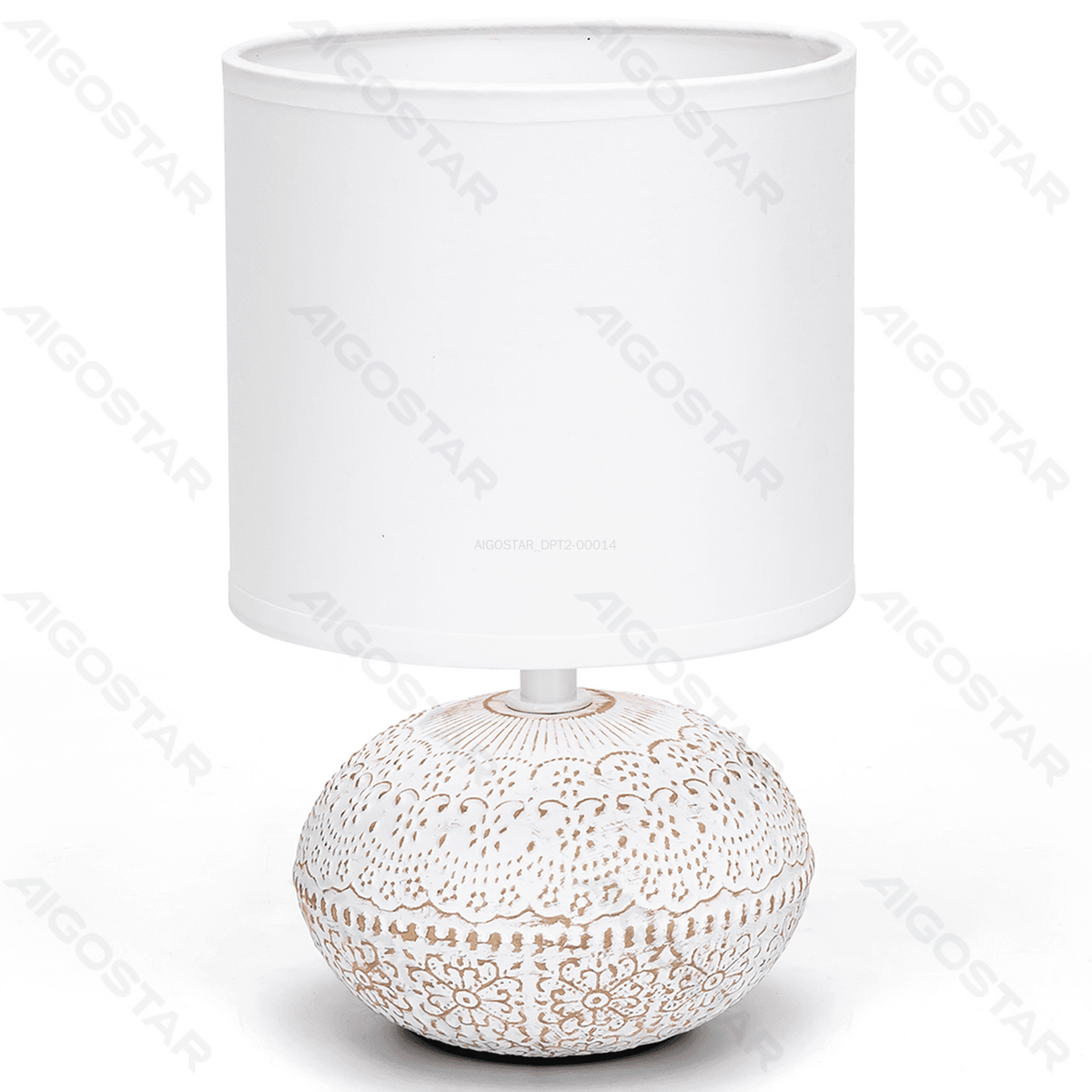 Lampada da Tavolo Abat Jour E14 in Ceramica Bianco e Beige
