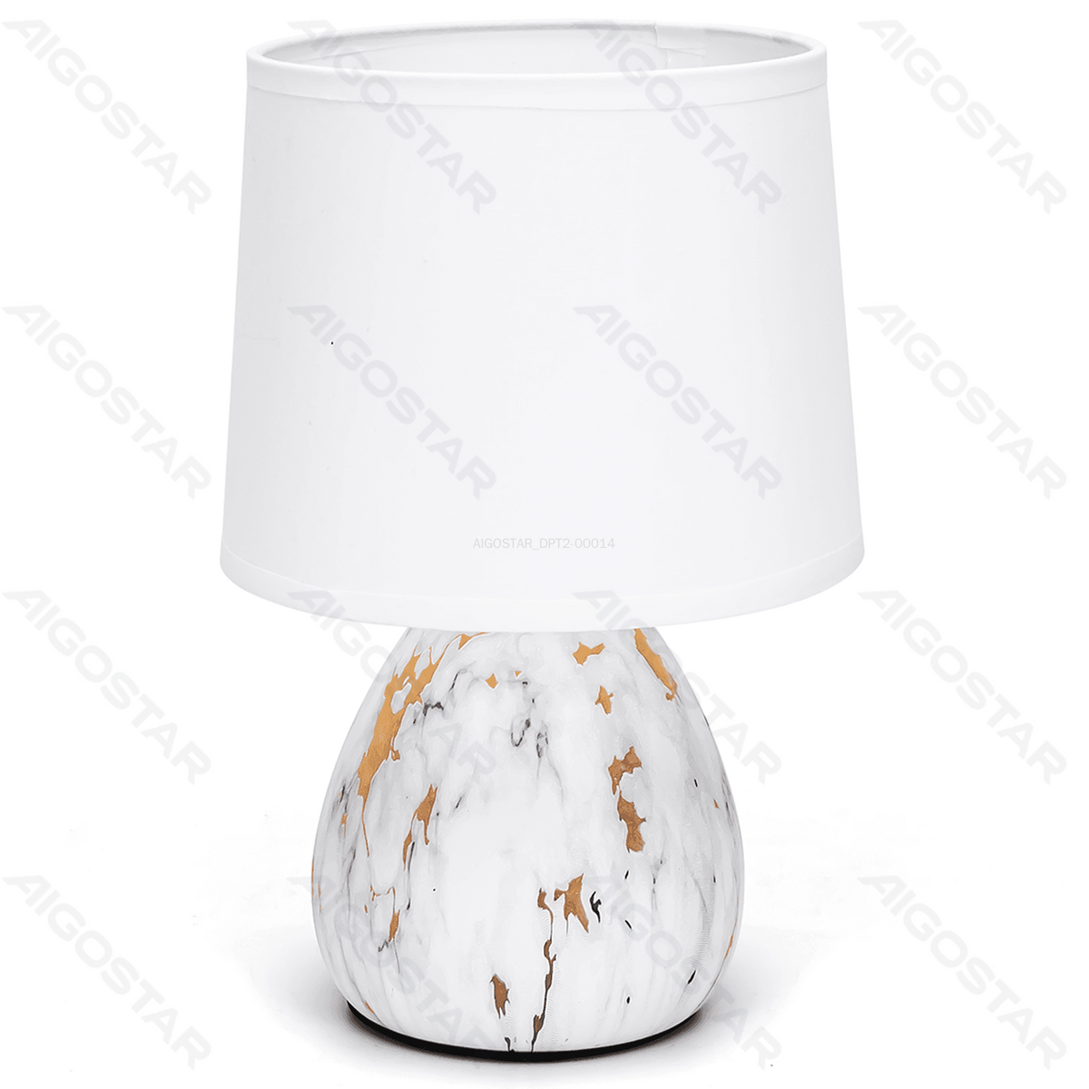 Lampada da Tavolo Abat Jour E14 in Ceramica Finto Marmo Bianco