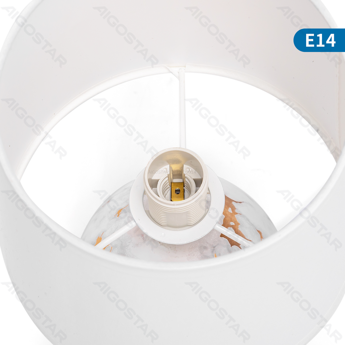 Lampada da Tavolo Abat Jour E14 in Ceramica Finto Marmo Bianco