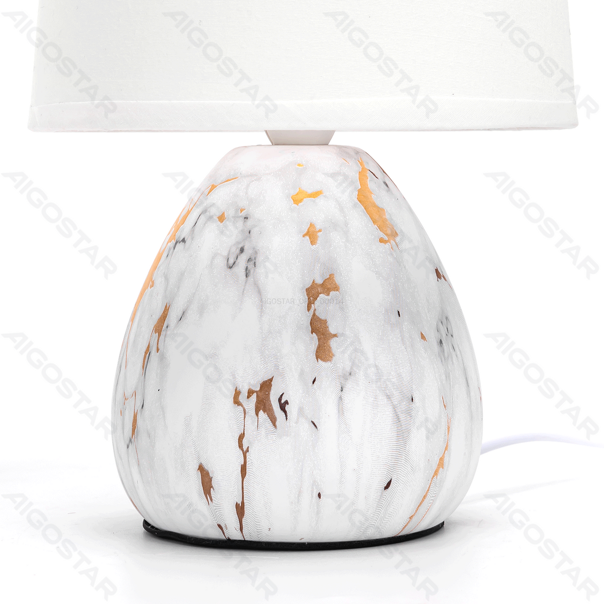 Lampada da Tavolo Abat Jour E14 in Ceramica Finto Marmo Bianco