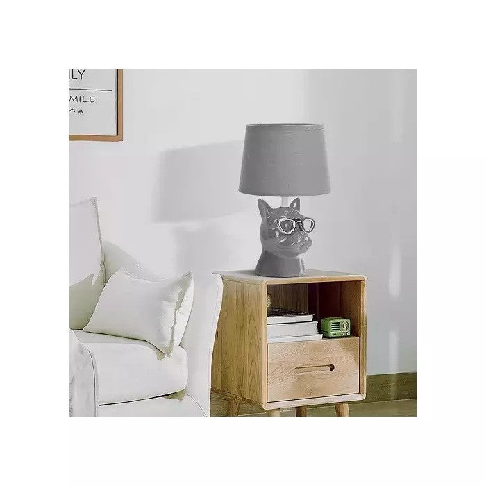 Lampada da Tavolo Abat Jour E14 in Ceramica Bulldog Grigio