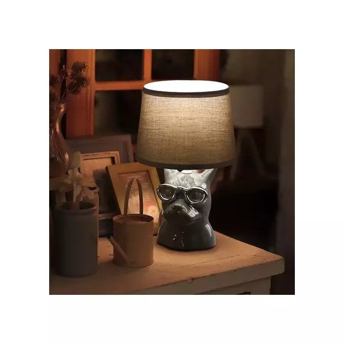 Lampada da Tavolo Abat Jour E14 in Ceramica Bulldog Grigio