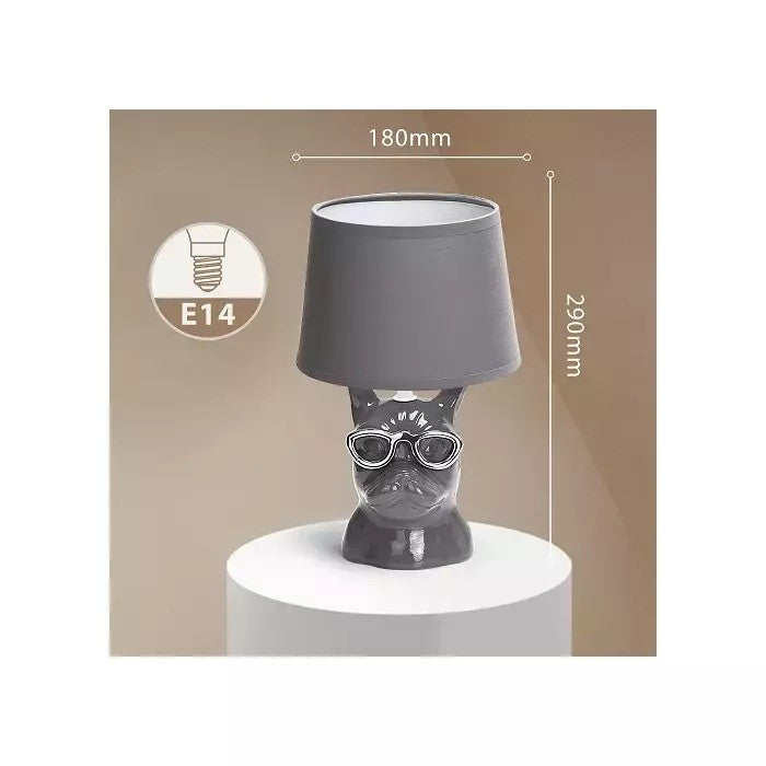 Lampada da Tavolo Abat Jour E14 in Ceramica Bulldog Grigio