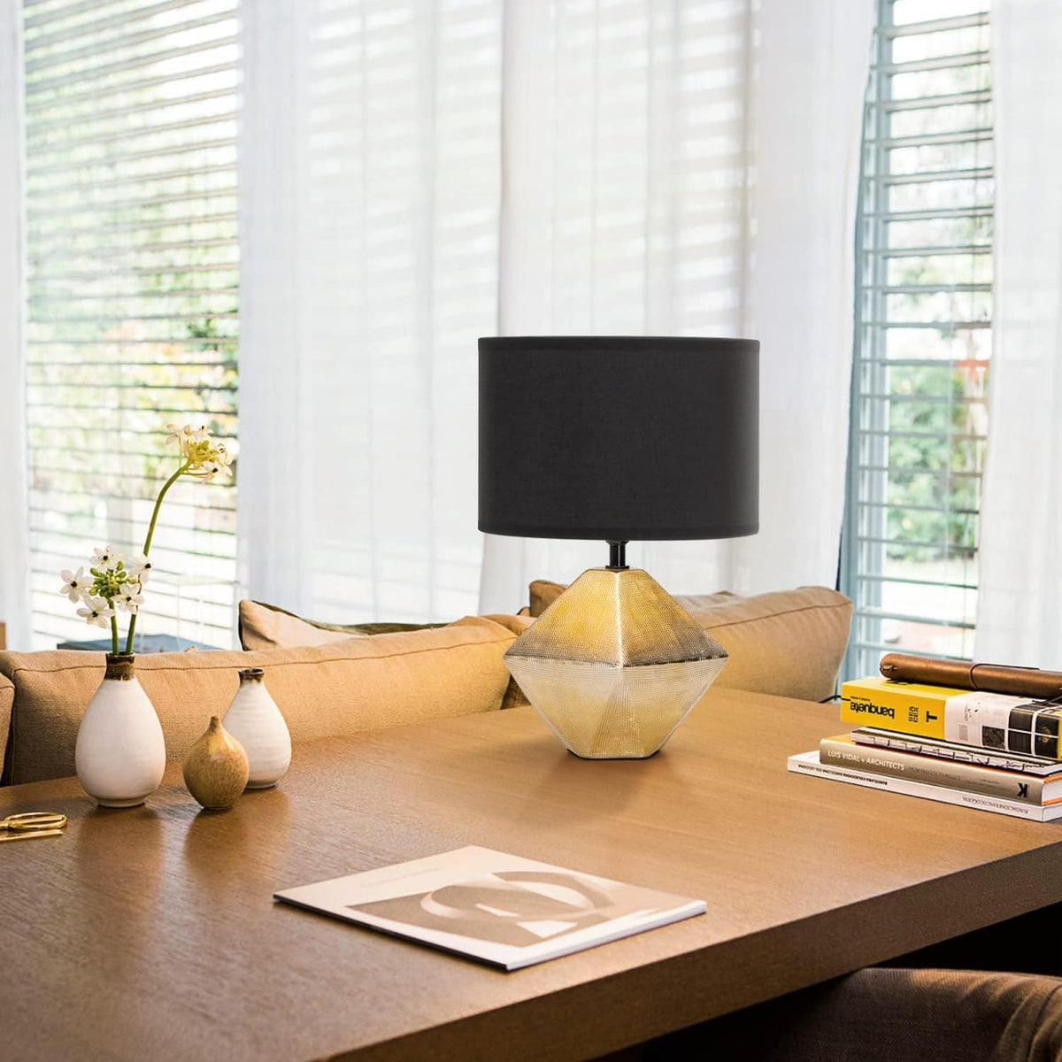 Lampada da Tavolo Abat Jour E14 in Ceramica Oro