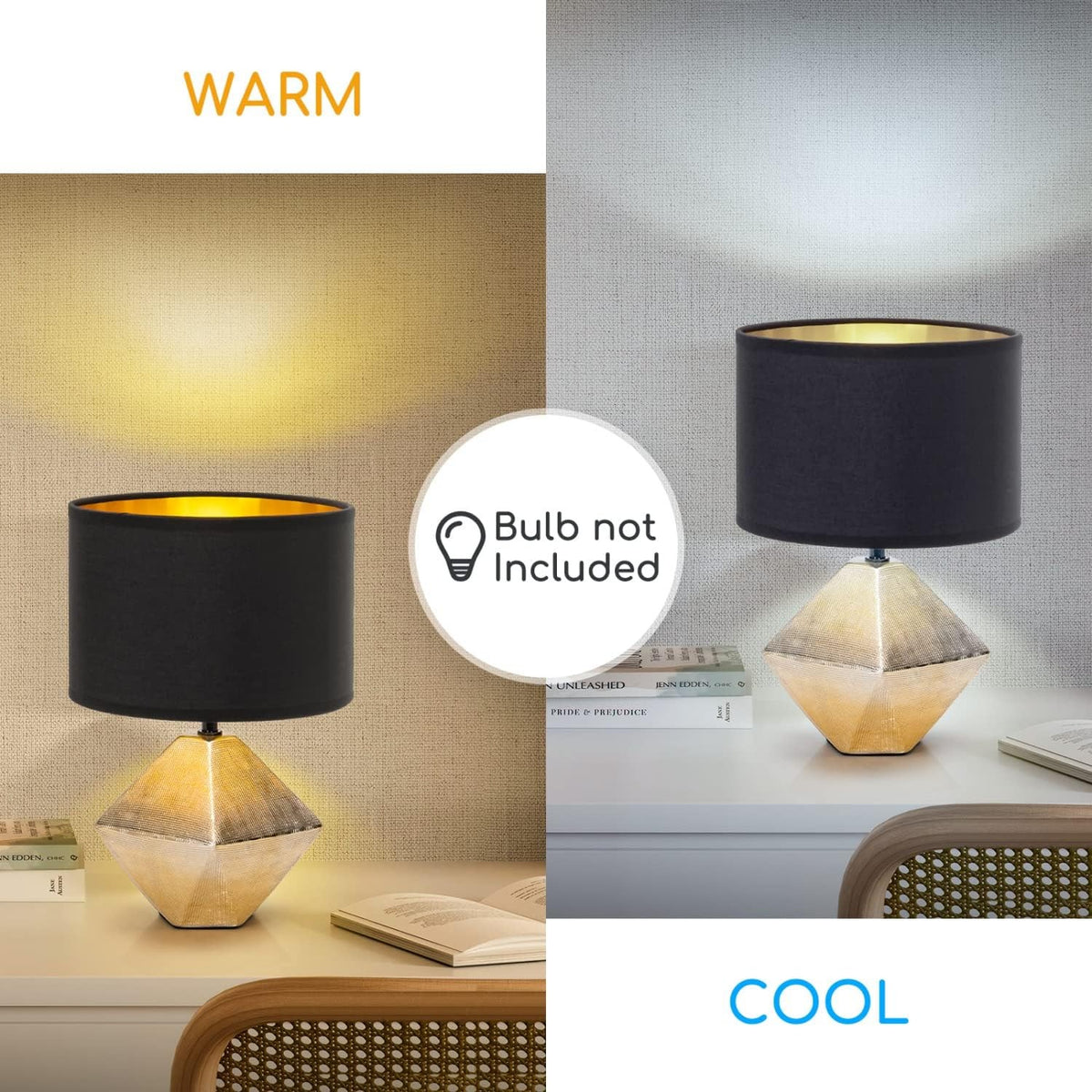 Lampada da Tavolo Abat Jour E14 in Ceramica Oro