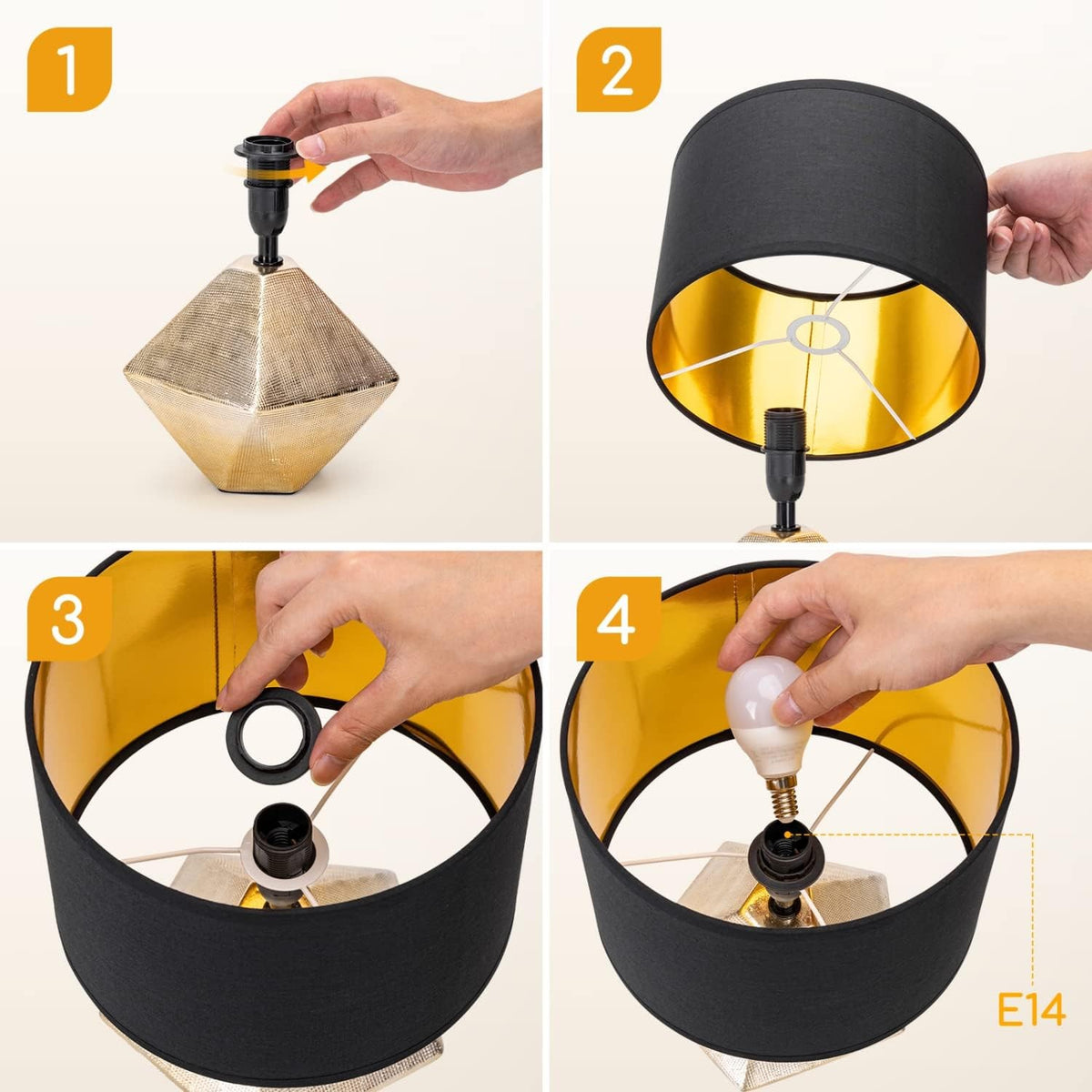 Lampada da Tavolo Abat Jour E14 in Ceramica Oro