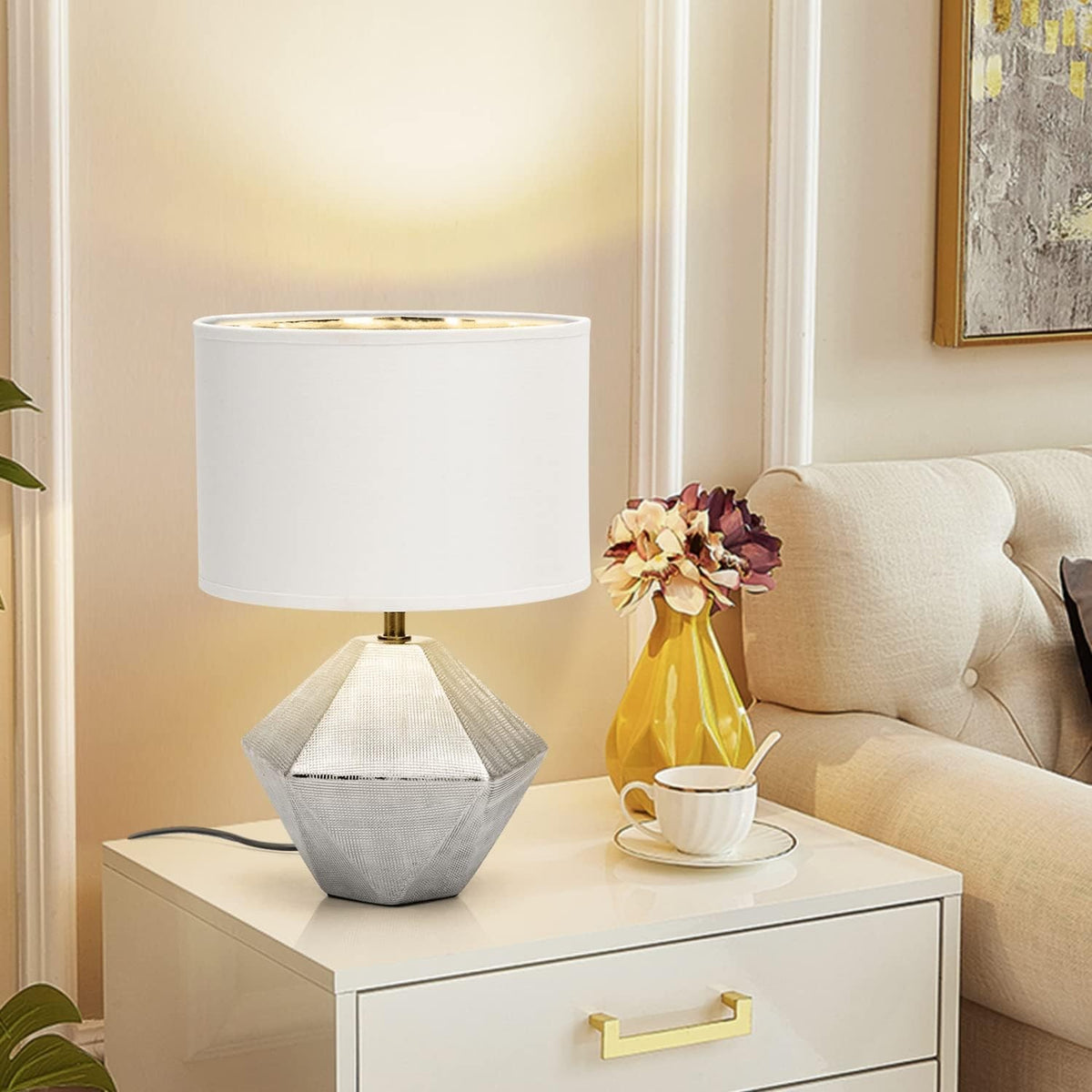 Lampada da Tavolo Abat Jour E14 in Ceramica Silver