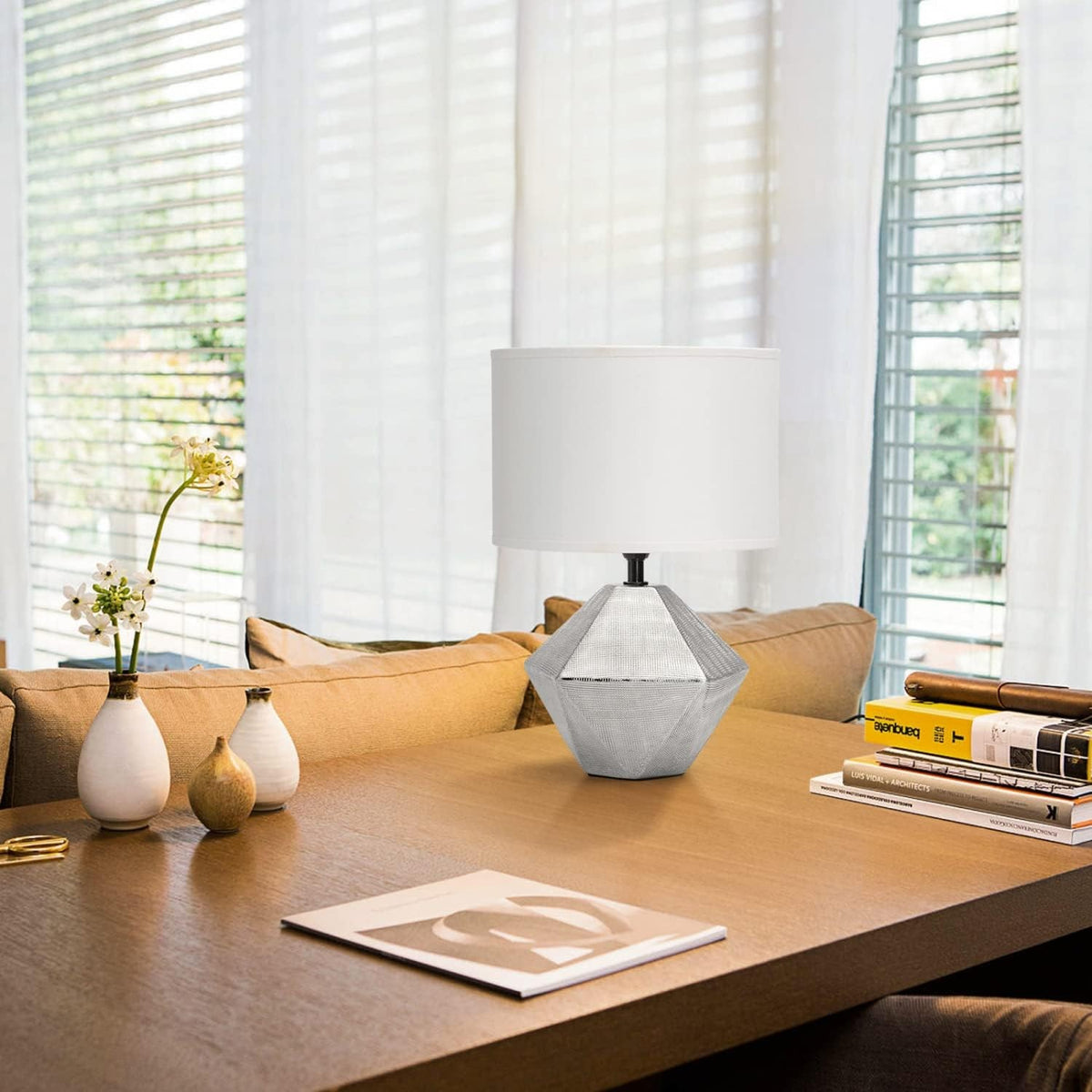 Lampada da Tavolo Abat Jour E14 in Ceramica Silver