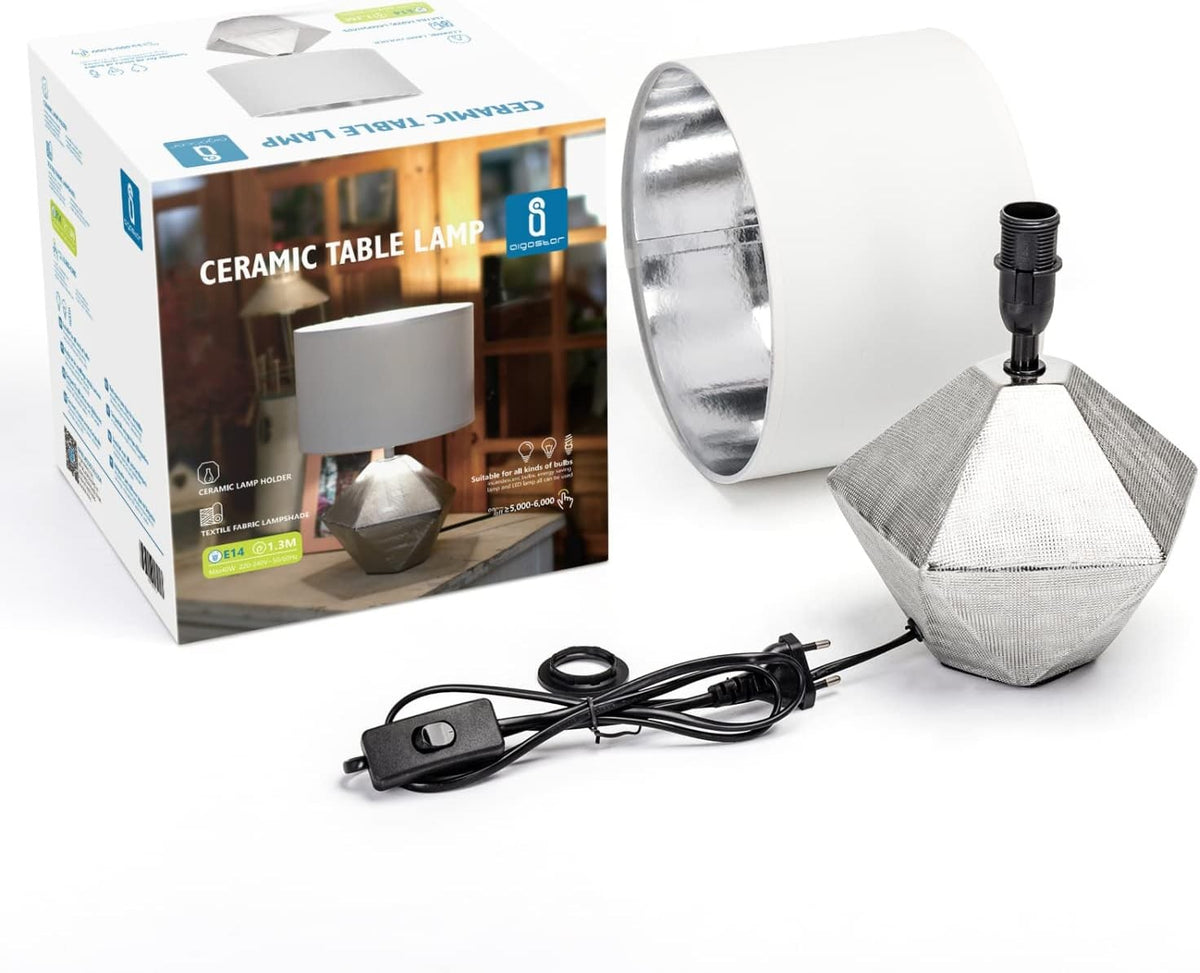 Lampada da Tavolo Abat Jour E14 in Ceramica Silver