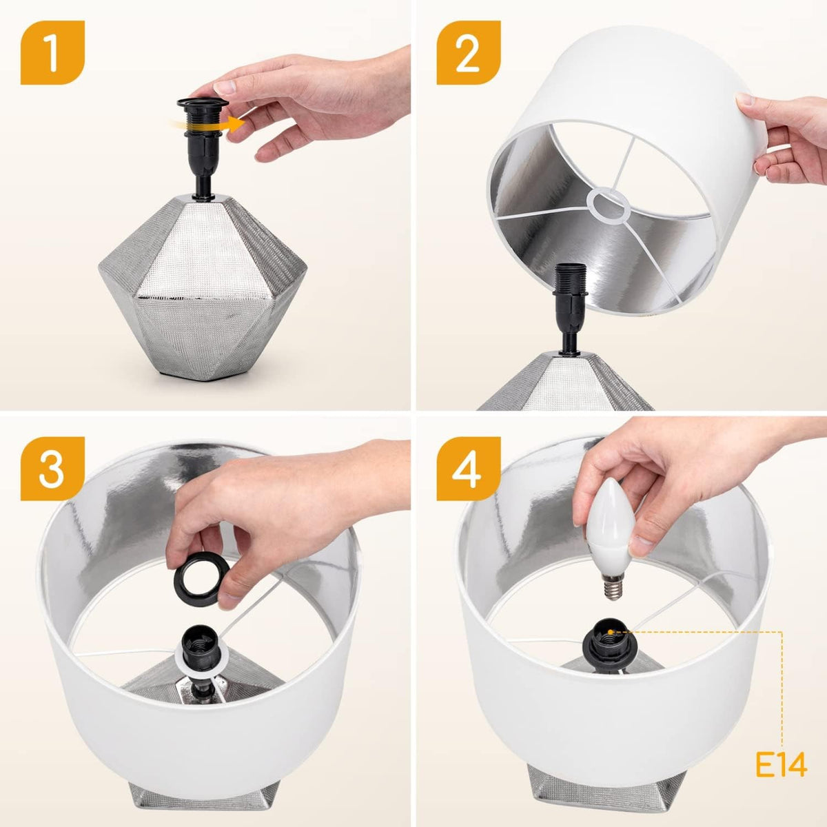 Lampada da Tavolo Abat Jour E14 in Ceramica Silver