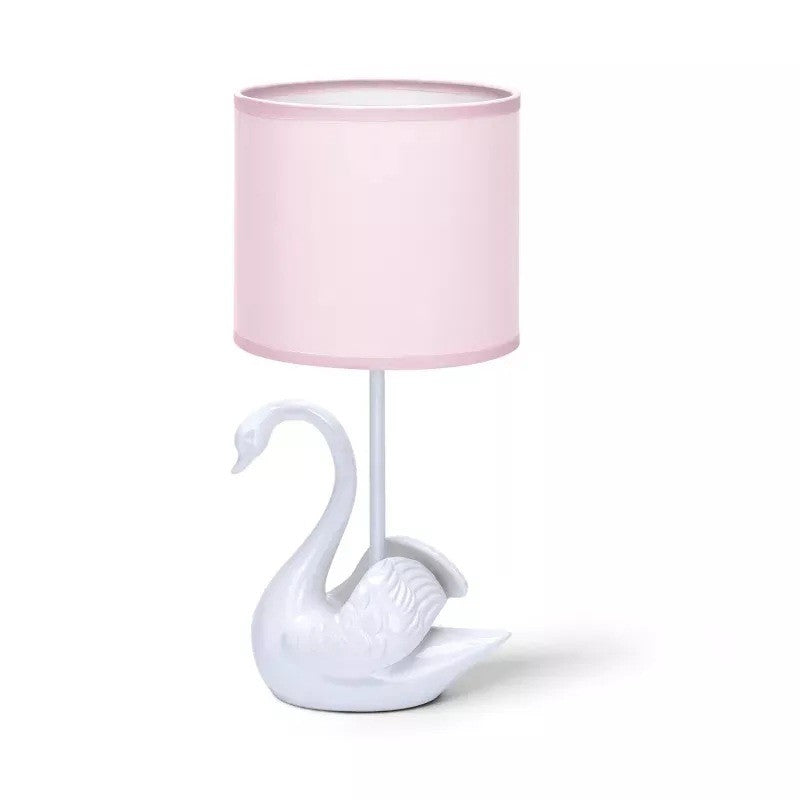 Lampada da Tavolo Abat Jour E14 in Ceramica Forma Cigno Bianco e Rosa