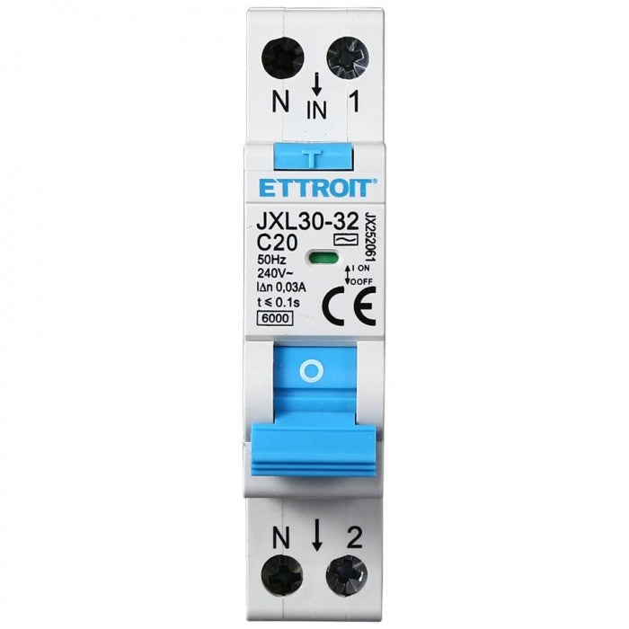 Ettroit Magnetotermico Differenziale 1P+N 20A 30mA 220V-6KA JX252061