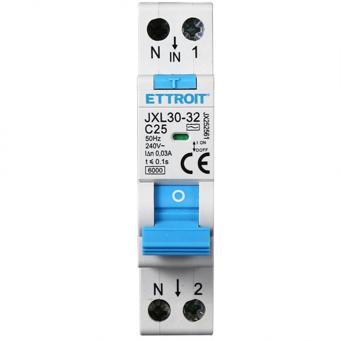 Ettroit Magnetotermico Differenziale 1P+N 25A 30mA 220V-6KA JX252561