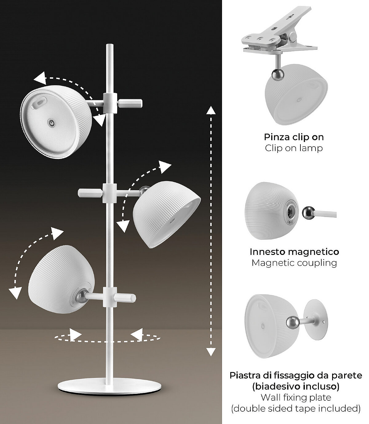 Lampada da Tavolo LED Ricaricabile MAGNETIKA Nera 3W 3000K IP54