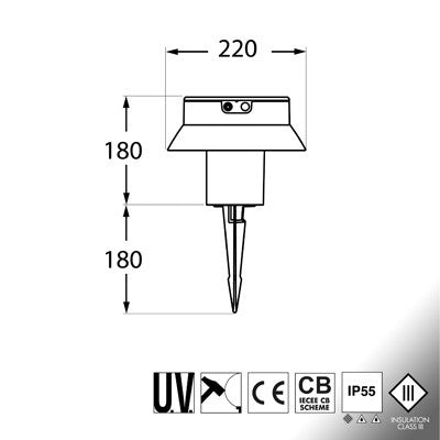 Segnapasso Picchetto da Giardino Solare FELICE 200 Nero 2W Ø150 PIR CCT
