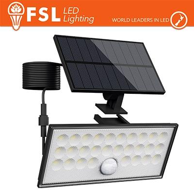 Faro da Esterno LED Solare 60W 6500K Nero S/Movimento Cavo 3mt IP65