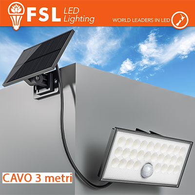 Faro da Esterno LED Solare 60W 6500K Bianco S/Movimento Cavo 3mt IP65