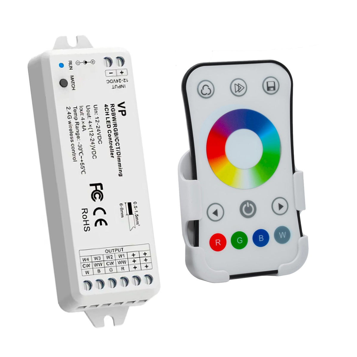 Controller RGBW multicolore RF 2.4Ghz 16,5A 4CH dimmer 12/24V FAI