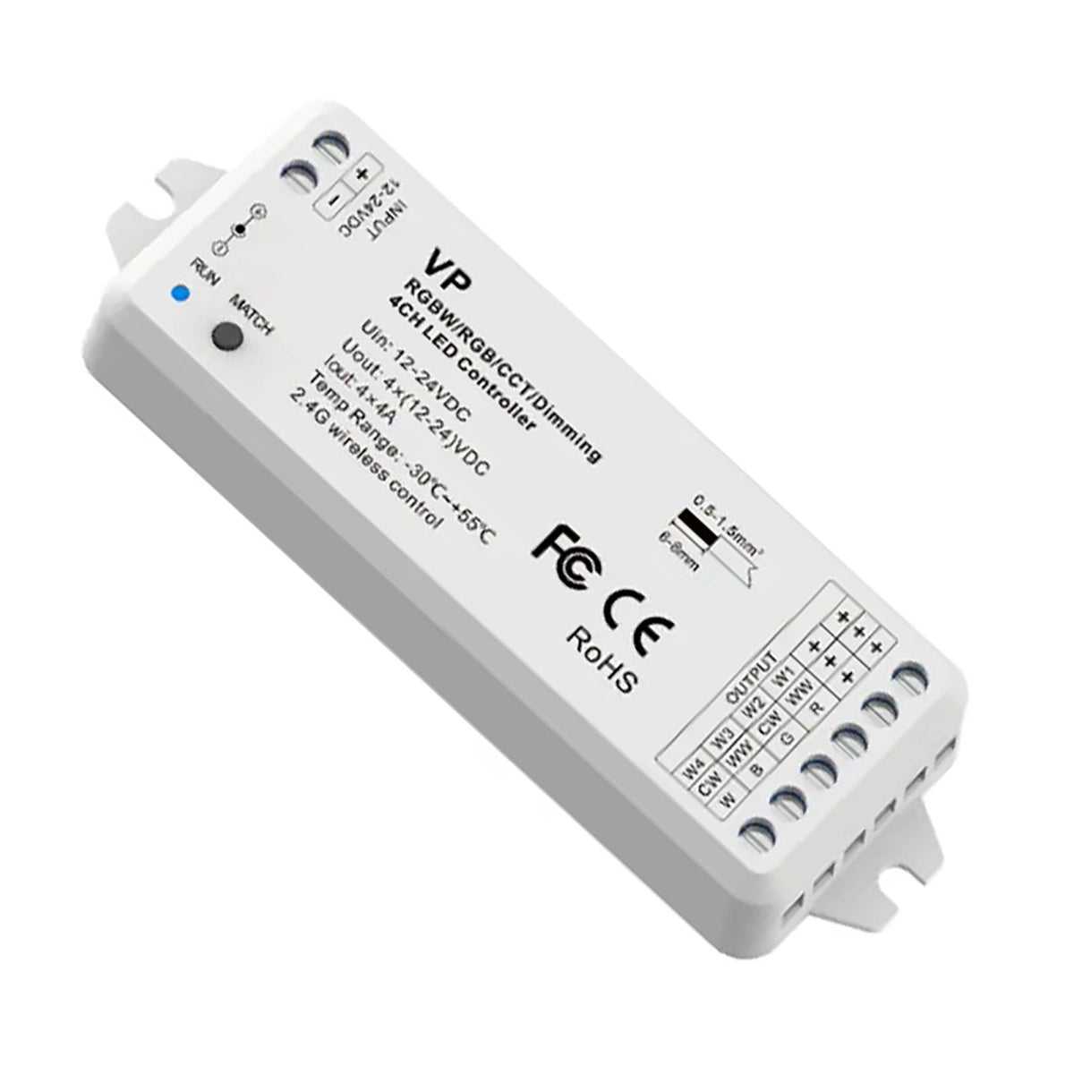 Controller RGBW multicolore RF 2.4Ghz 16,5A 4CH dimmer 12/24V FAI