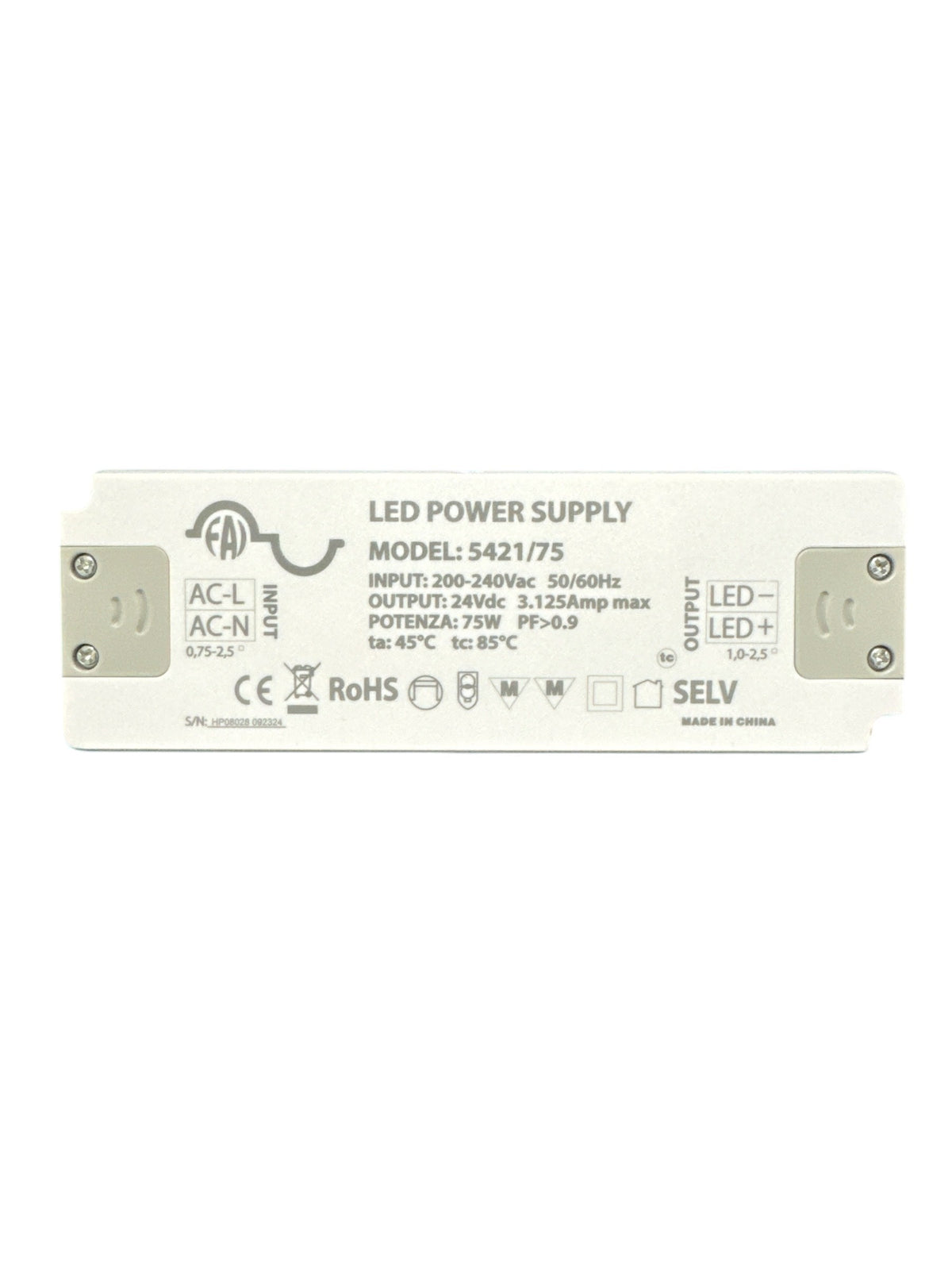 Trasformatore Alimentatore Piatto Slim 75W 24V IP20 FAI