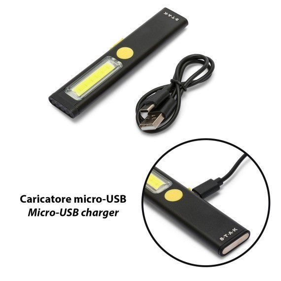 STAK Torcia LED Ricaricabile da Lavoro COB LED 3W 200lm Extra Sottile