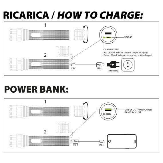 STAK Torcia LED MAMBA 40W 5000lm Ricaricabile in Alluminio IPX7