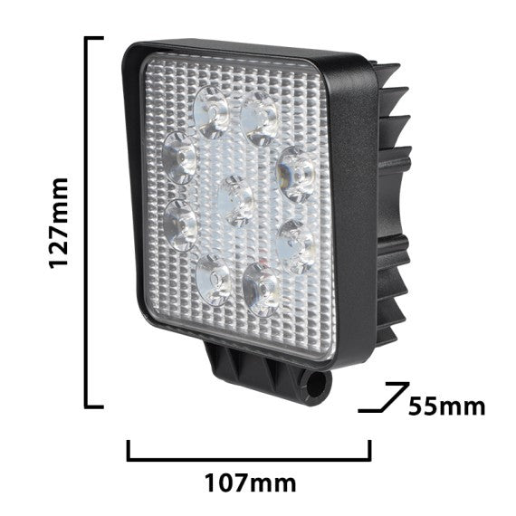 Faro LED da Lavoro Quadrato 12/24V 27W 6000K 1800lm IP67
