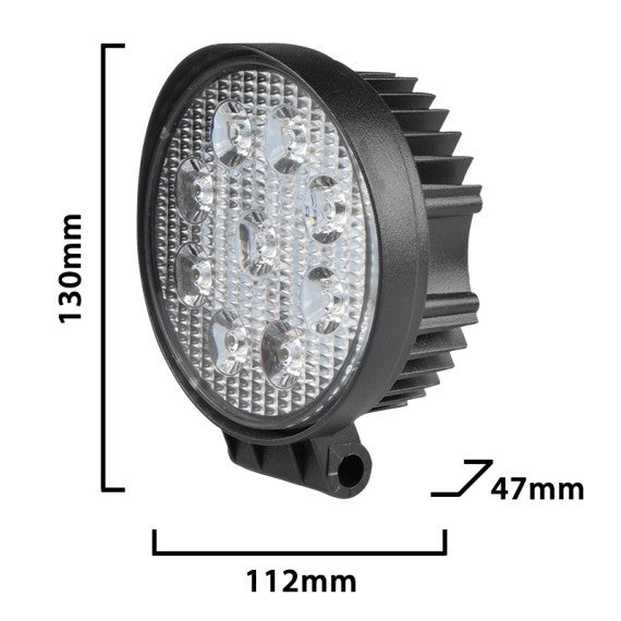 Faro LED da Lavoro Rotondo 12/24V 27W 6000K 1800lm IP67