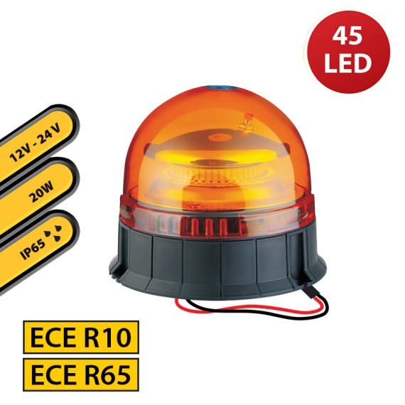 Lampeggiante LED 12/24V con Base Piana e 2 Fili 20W Arancione