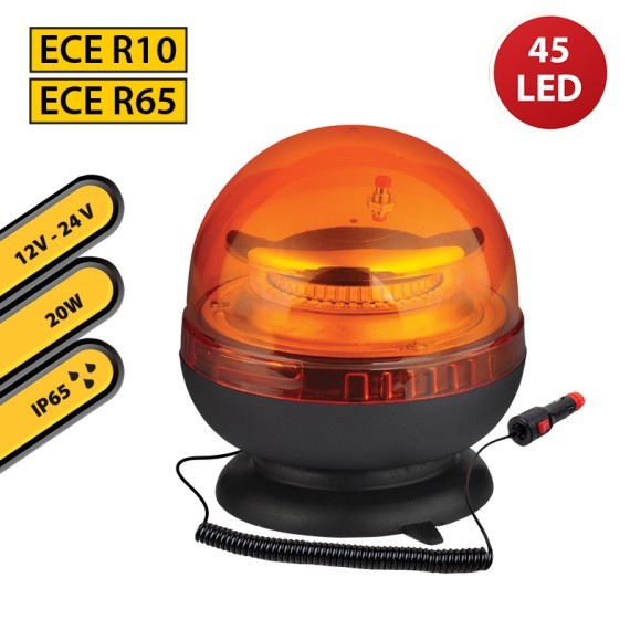 Lampeggiante LED 12/24V Base Magnetica e Spina Accendisigari 20W Arancione