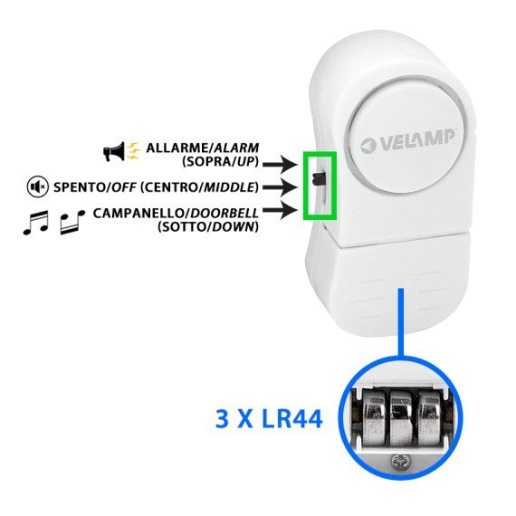 Set di 4 Allarmi Magnetici Porte e Finestre a Batteria 3xLR44