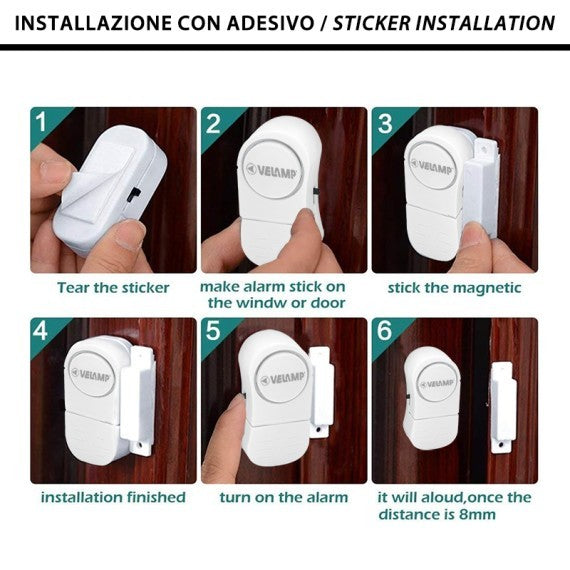 Set di 4 Allarmi Magnetici Porte e Finestre a Batteria 3xLR44