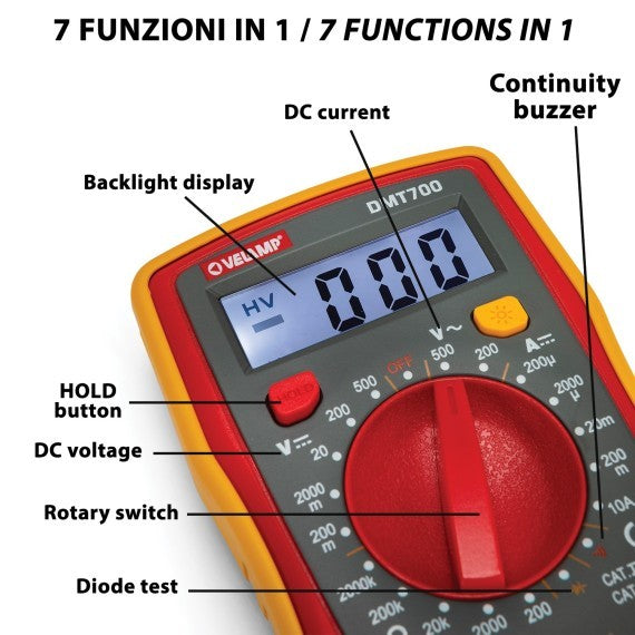Tester Digitale 7 in 1 con Sonde Custodia e Schermo Retroilluminato