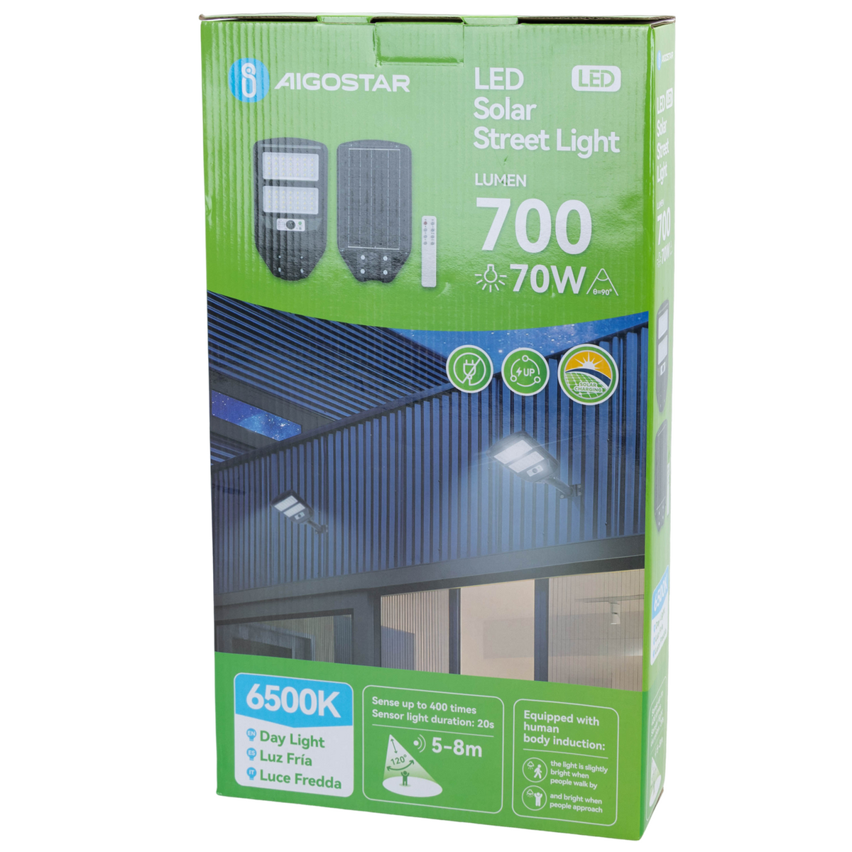 Lampione Stradale Solare 70W Con Crepuscolare e Movimento 6500K IP65