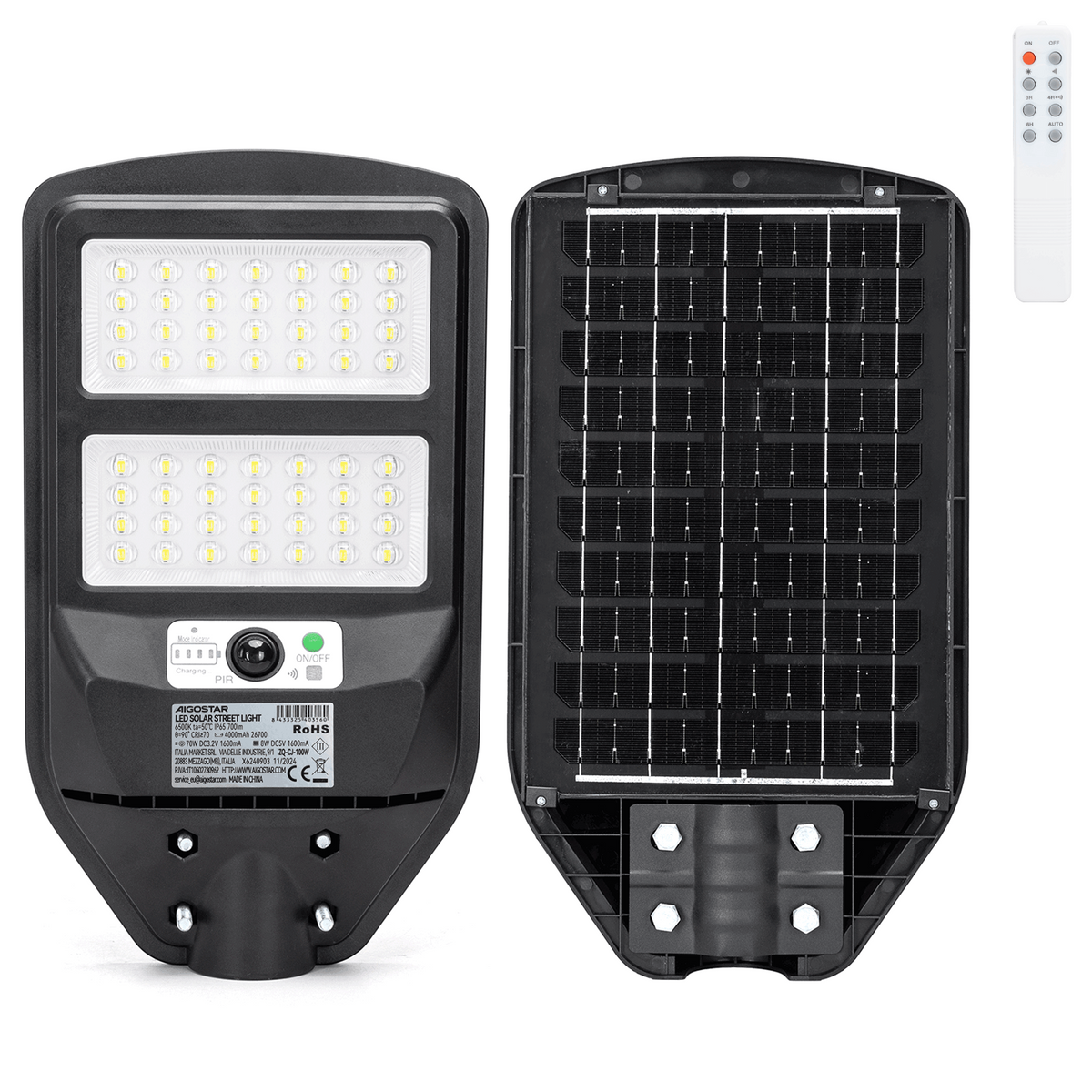 Lampione Stradale Solare 70W Con Crepuscolare e Movimento 6500K IP65