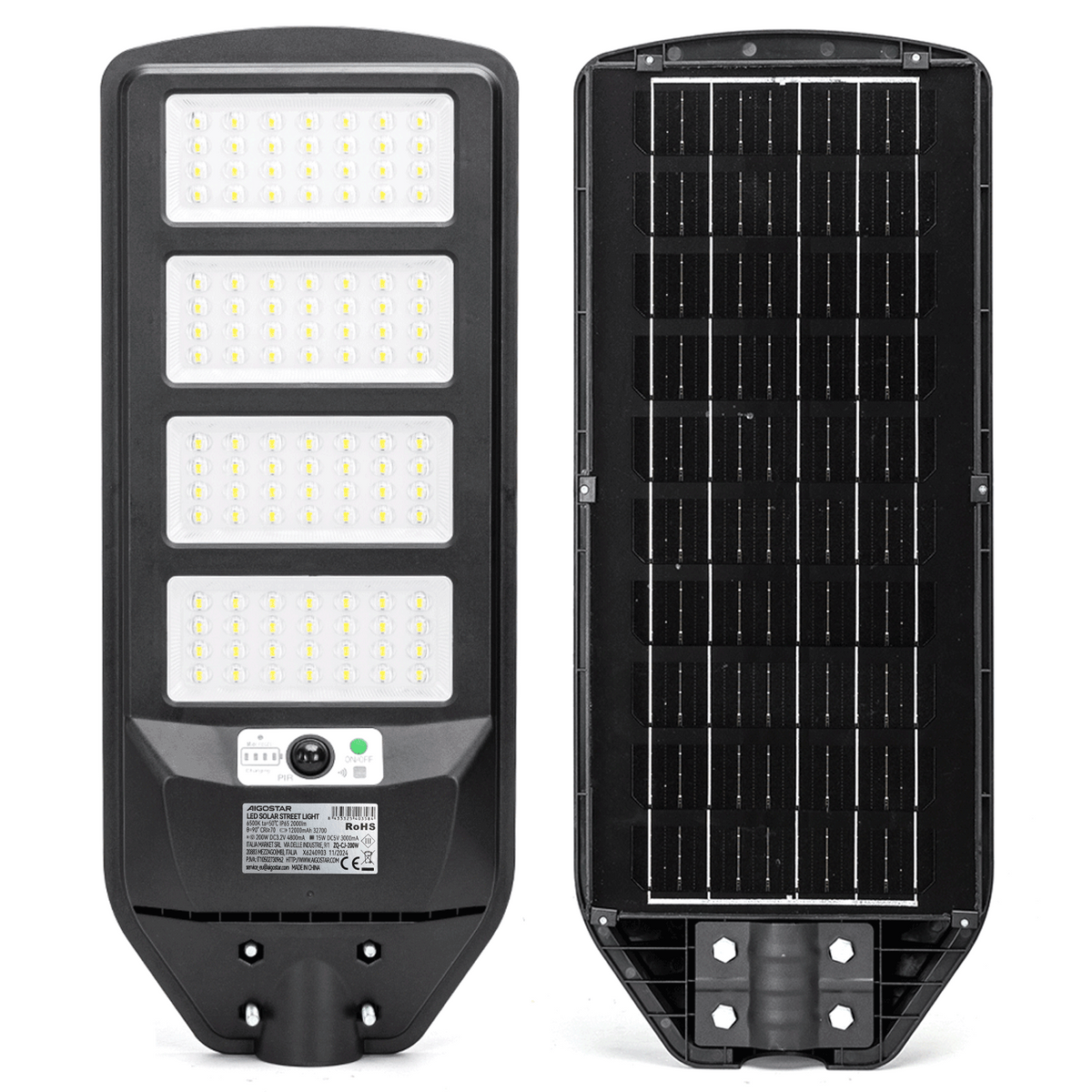 Lampione Stradale Solare 200W Con Crepuscolare e Movimento 6500K IP65