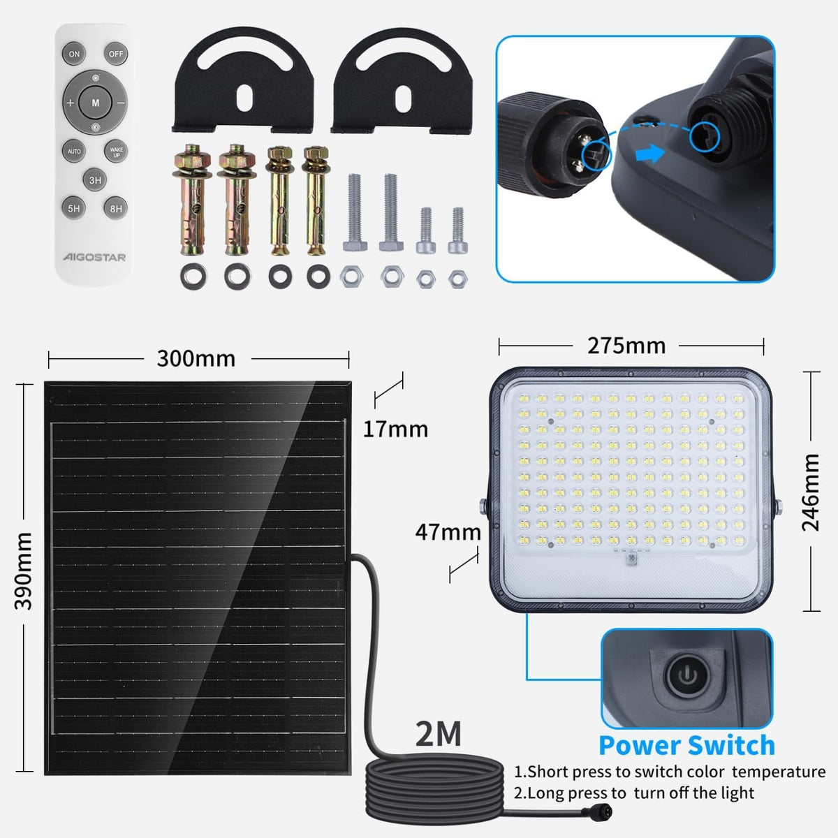 Faro Led Con Pannello Solare 200W CCT 3000/4500/6500K Aigostar