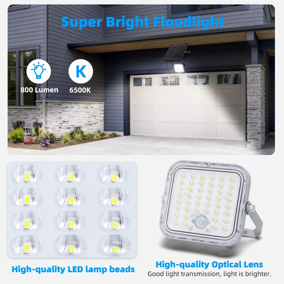 Faro Solare 80W Con Sensore di Movimento e Crepuscolare 6500K 800Lm