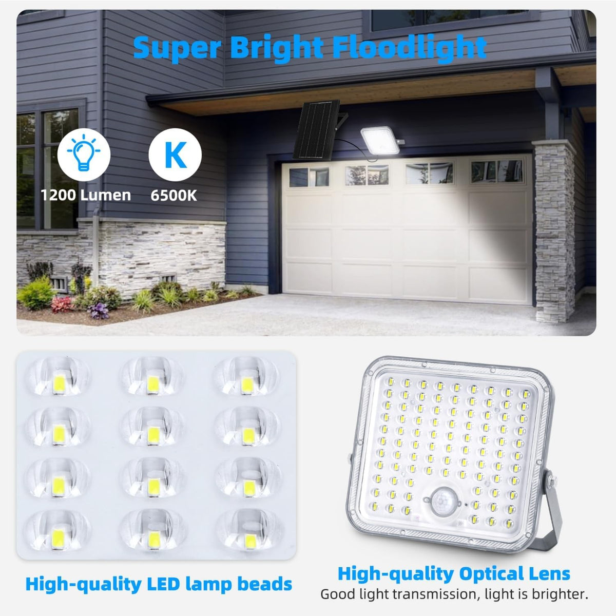 Faro Solare 120W Con Sensore di Movimento e Crepuscolare 6500K 1200Lm