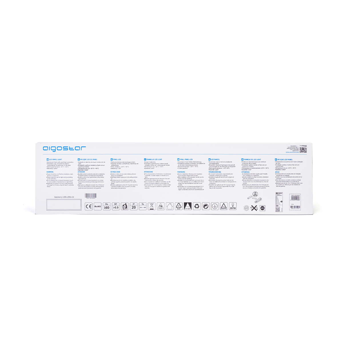 Pannello Led 50W 120x30cm Cornice Bianca Rettangolare Bianco Neutro 4000K