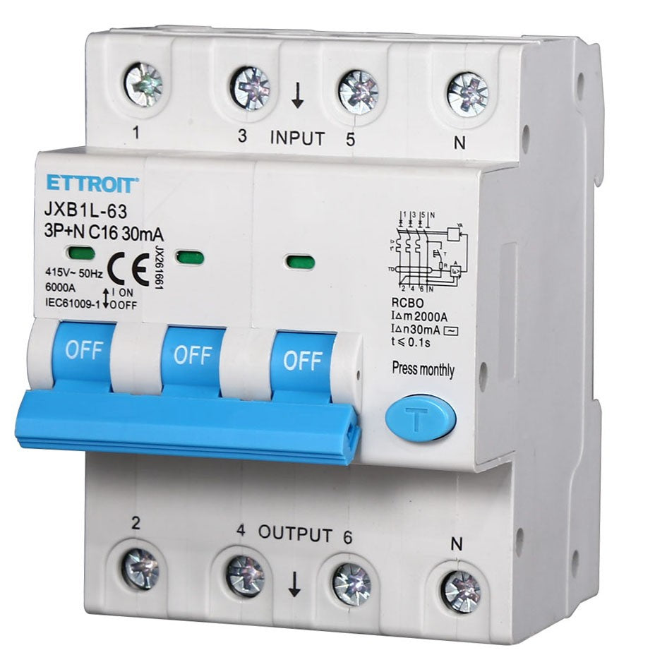 Ettroit Magnetotermico Differenziale 3P+N 16A 30mA 380V-6KA JX261661
