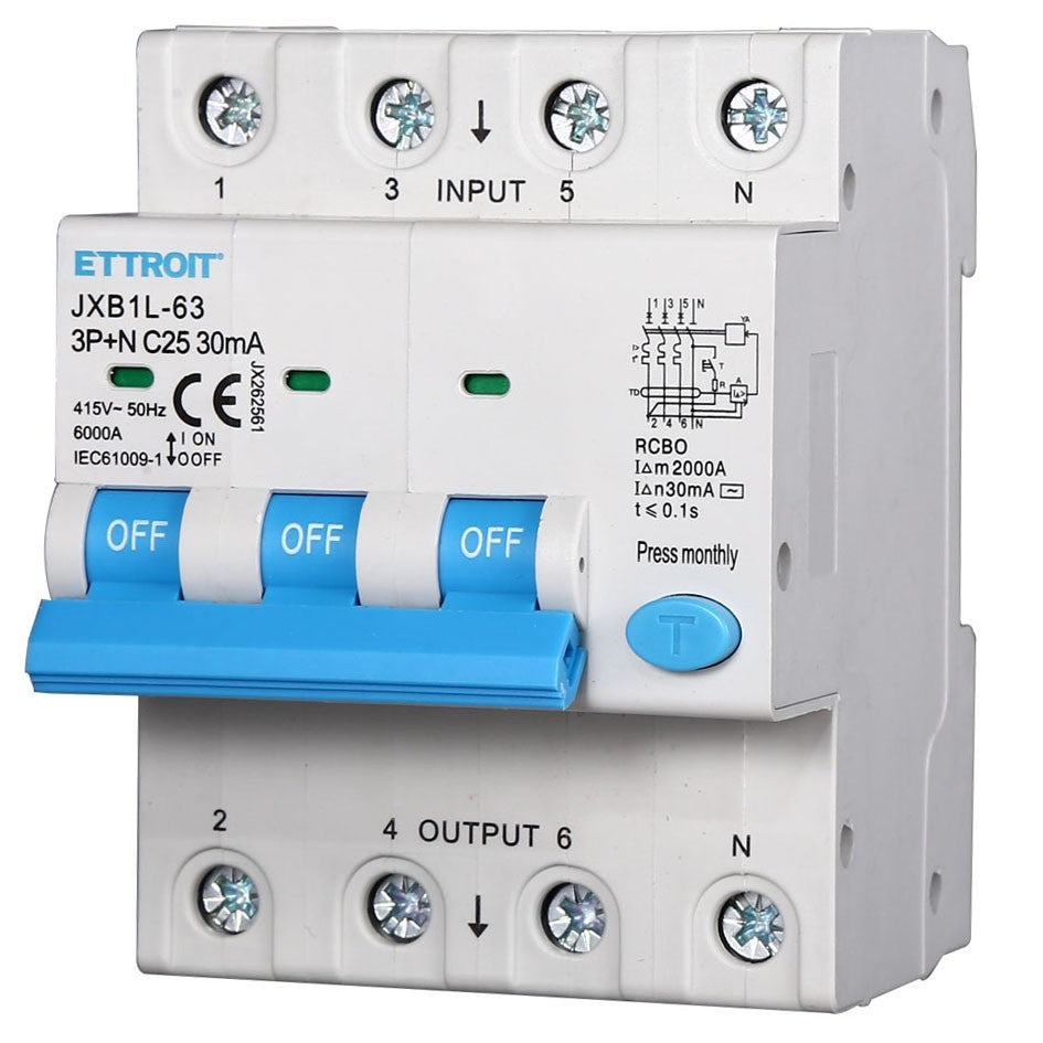 Ettroit Magnetotermico Differenziale 3P+N 25A 30mA 380V-6KA JX262561