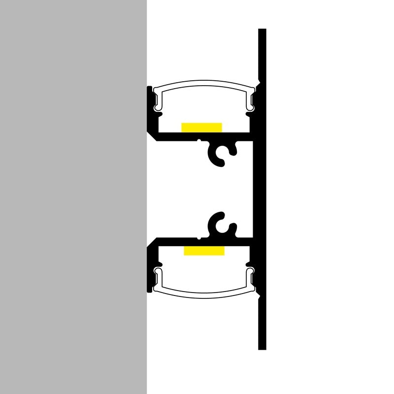 Profilo Led In Alluminio 2 Metri Da Parete Nero Per 2 Strisce Led