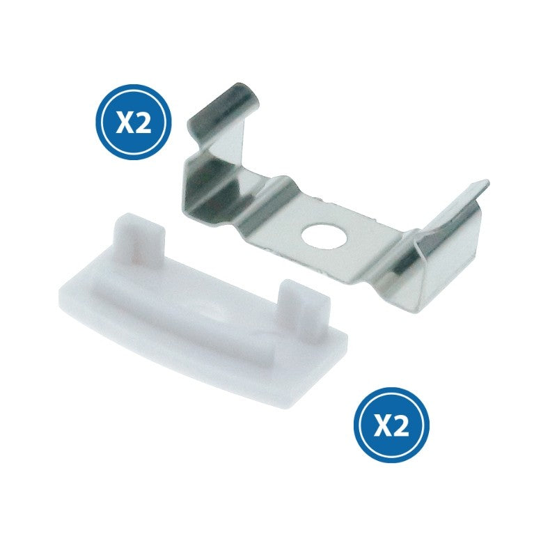 Confezione 2 Tappi e 2 Graffette Clips Per Profilo Piatto Bianco LM3716