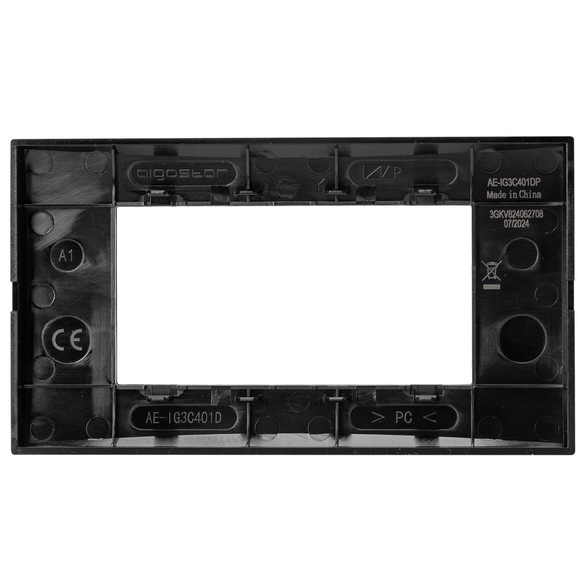 Placca 4 Moduli Nera Lucida In Plastica Compatibile Vimar Plana
